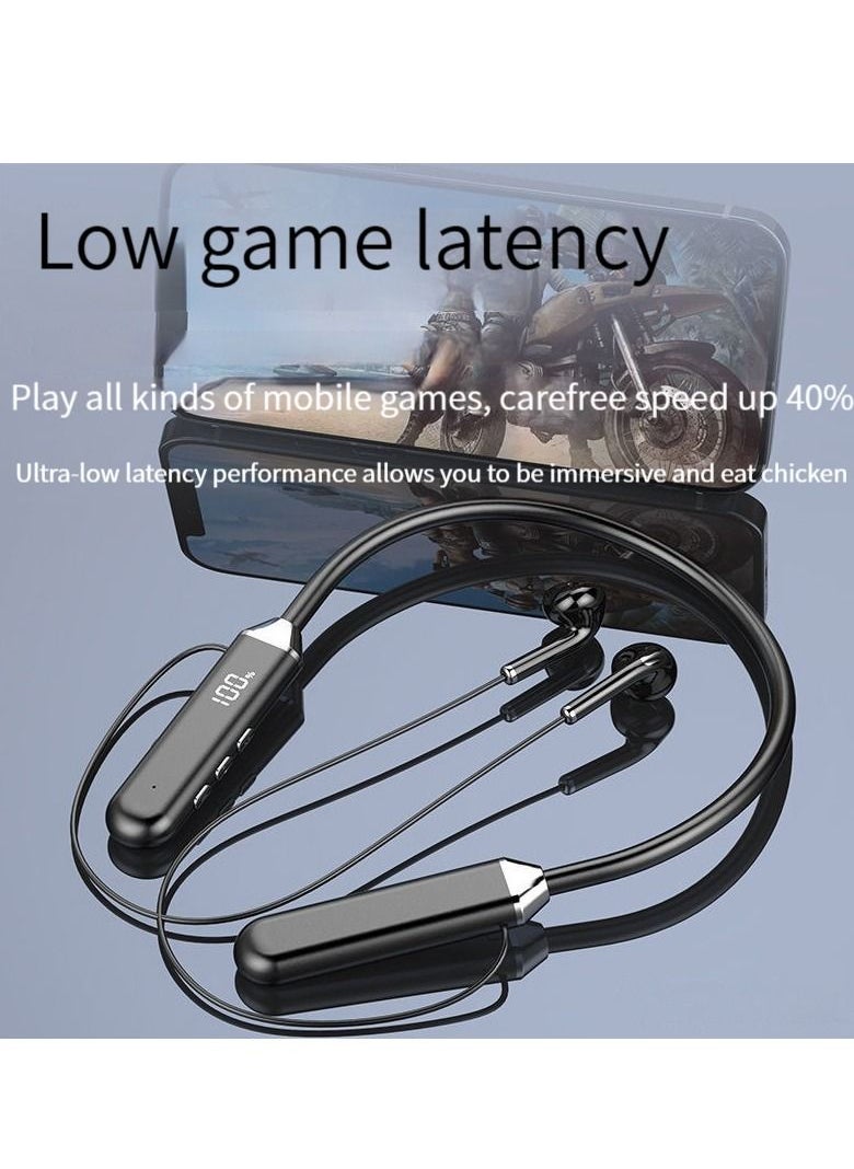 Generic - New Digital Display Bluetooth Headphones Neck-mounted Sports Noise Canceling Neck-mounted Ultra-Long Standby Universal Headphones (Blue) - Image 1