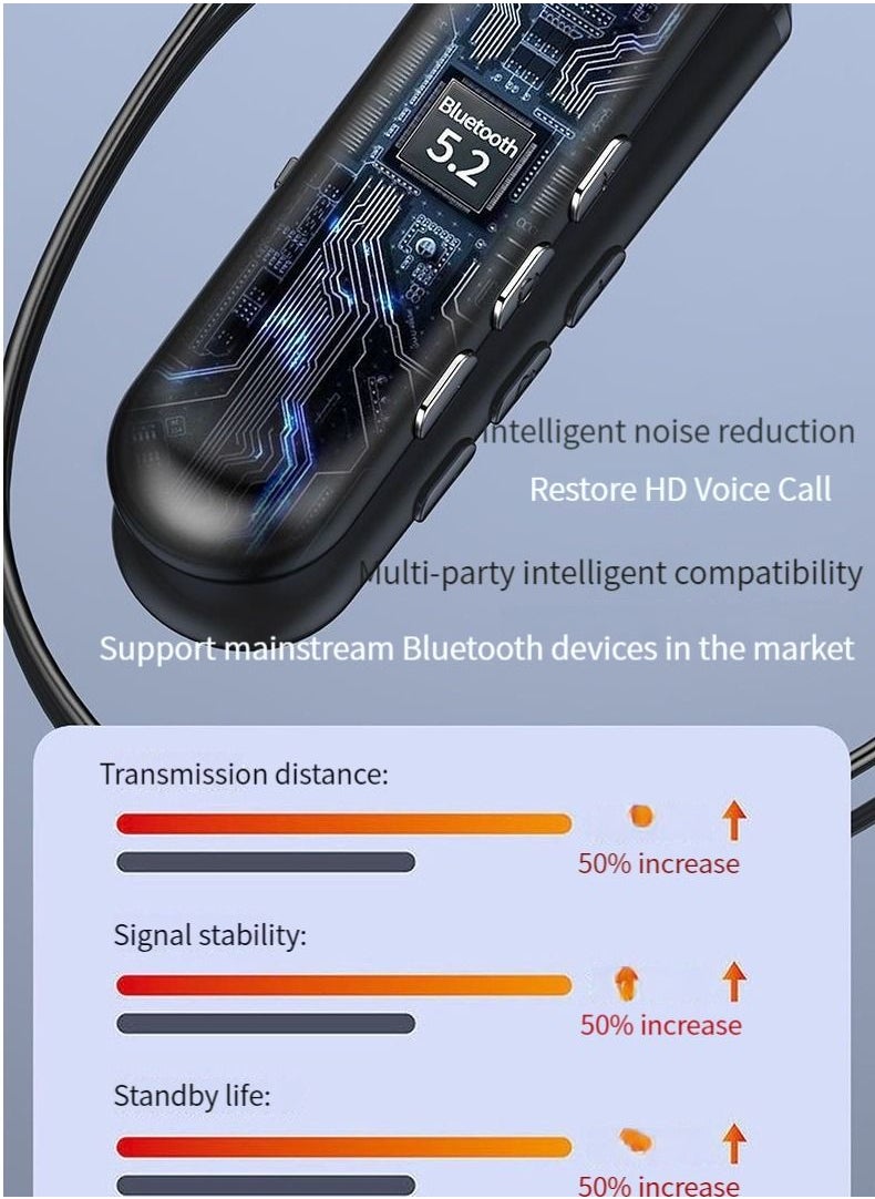 Generic - New Digital Display Bluetooth Headphones Neck-mounted Sports Noise Canceling Neck-mounted Ultra-Long Standby Universal Headphones (Blue) - Image 1