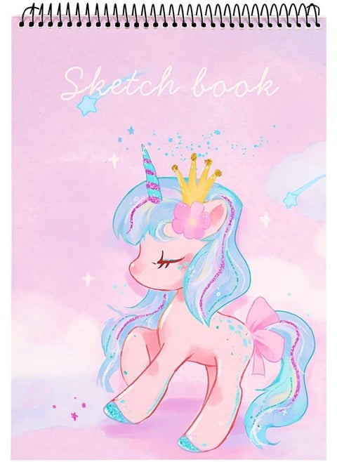 Mr Pen Cute Unicorn Sketch Book A4 Size, Spiral Bound Sketchpad, Sketching and Drawing Paper, 100 Pages, 100 GSM, (8.3 x 11.7 inches) (Design 2)