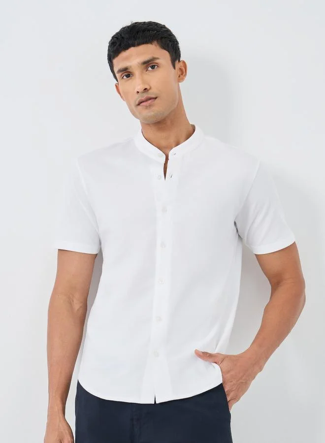 ستايلي Styli Regular Fit Cotton Knit Short Sleeve Shirt