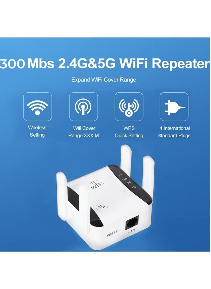 VKL - WiFi Extender, 300Mbps Dual Band WiFi Extender Signal Booster for Home, WiFi Booster Covers up to 8000sq, 2.4&5GHz Dual Band WPS Signal Amplifier Internet Repeater with Ethernet Port1 - Image 1