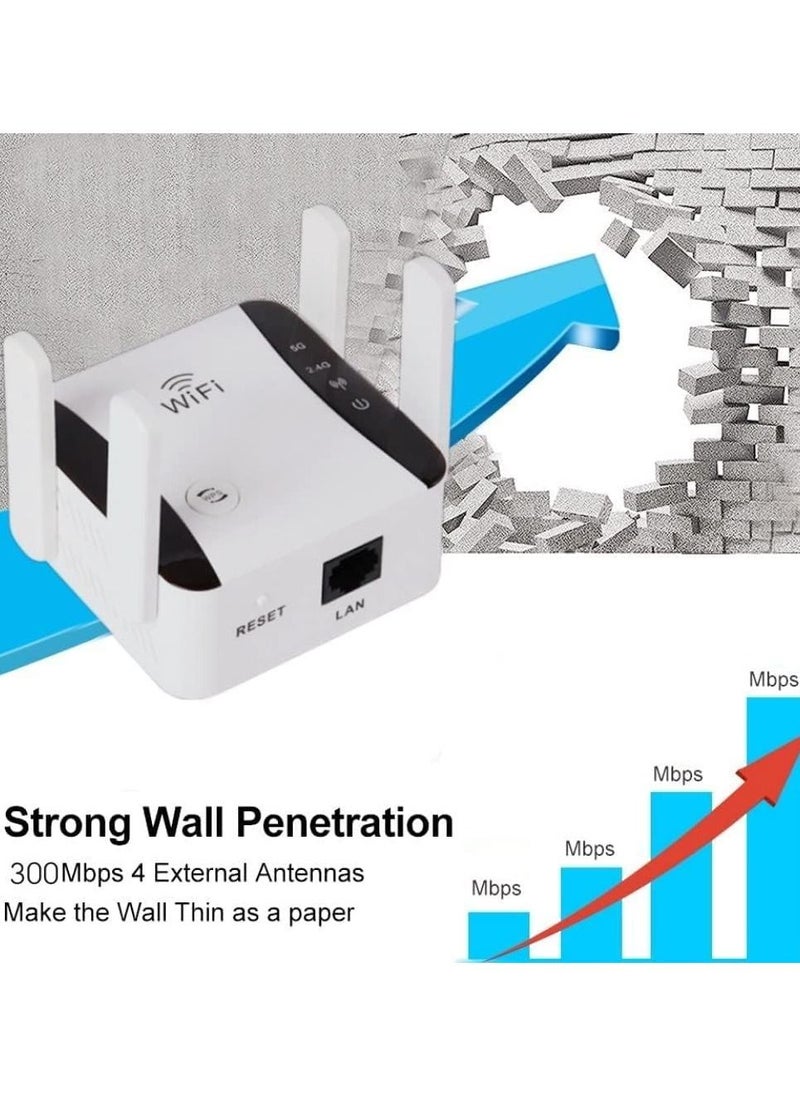 VKL - WiFi Extender, 300Mbps Dual Band WiFi Extender Signal Booster for Home, WiFi Booster Covers up to 8000sq, 2.4&5GHz Dual Band WPS Signal Amplifier Internet Repeater with Ethernet Port1 - Image 1