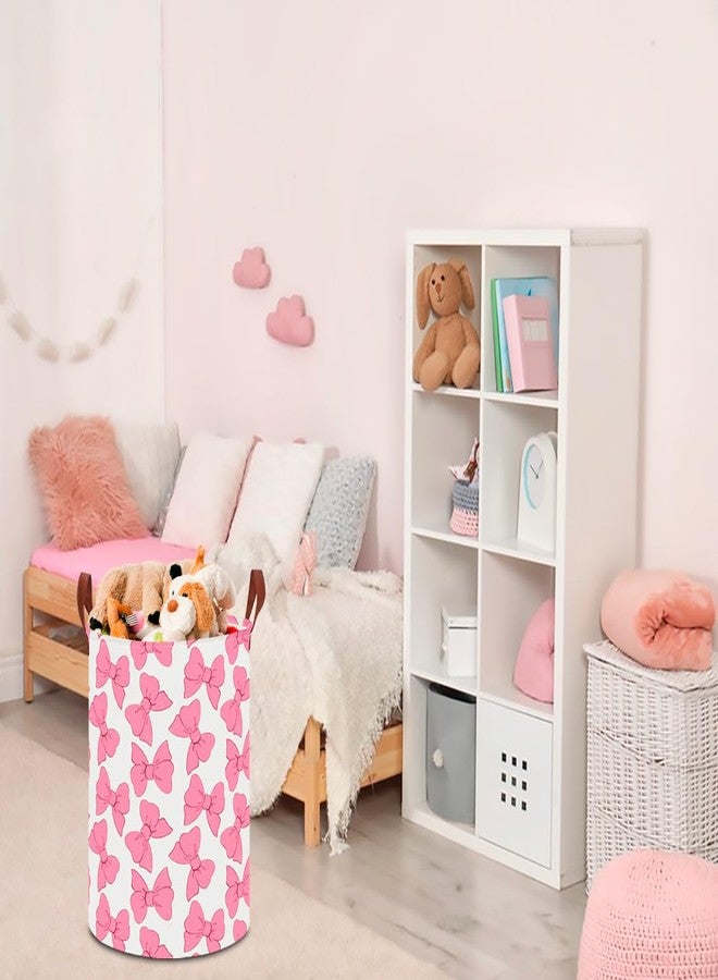 CLOCOR سلة غسيل كبيرة من كلوكور، سلة حضانة مقاومة للماء، حاوية تخزين قابلة للطي، صندوق ألعاب، ديكور غرفة، سلة هدايا (برباط وردي)  - Image 5