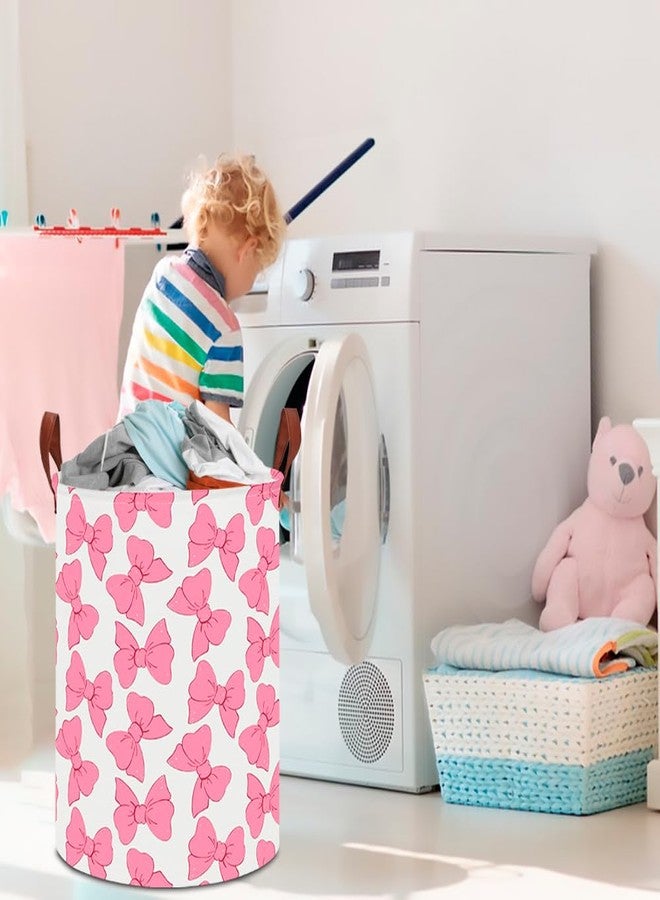 CLOCOR سلة غسيل كبيرة من كلوكور، سلة حضانة مقاومة للماء، حاوية تخزين قابلة للطي، صندوق ألعاب، ديكور غرفة، سلة هدايا (برباط وردي)  - Image 4