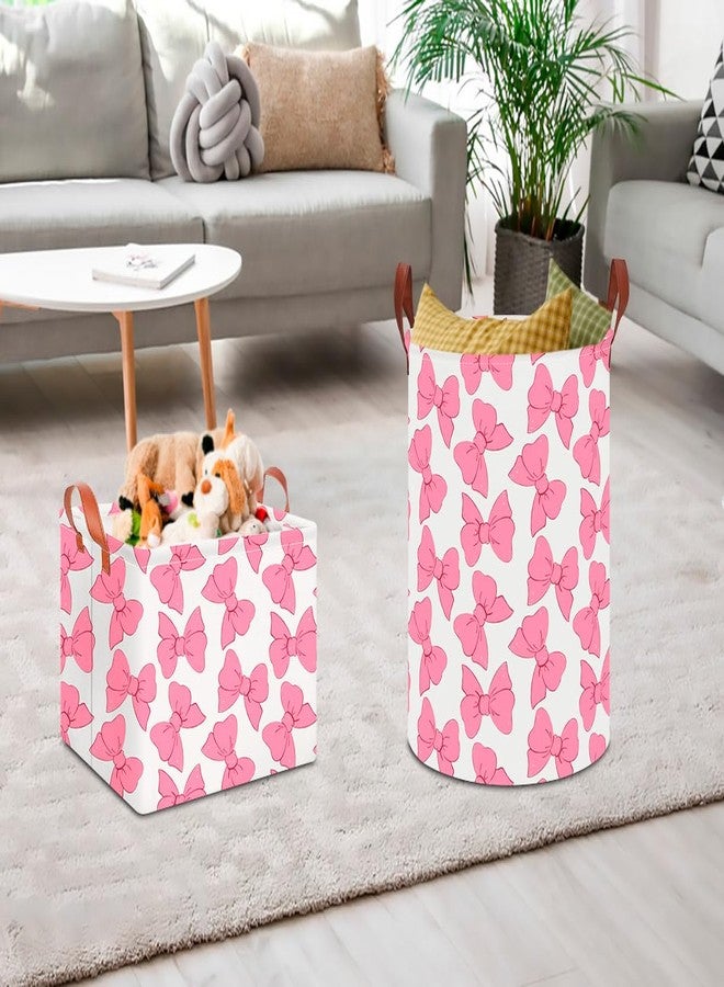 CLOCOR سلة غسيل كبيرة من كلوكور، سلة حضانة مقاومة للماء، حاوية تخزين قابلة للطي، صندوق ألعاب، ديكور غرفة، سلة هدايا (برباط وردي)  - Image 3