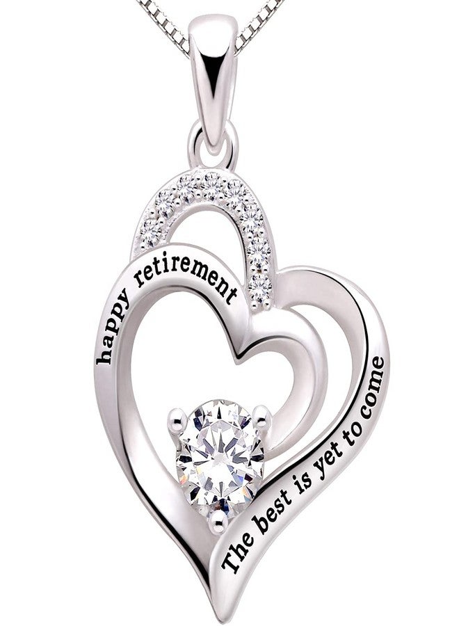 ALOV Jewelry Sterling Silver happy retirement the best is yet to come Love Heart Cubic Zirconia Pendant Necklace - Image 1