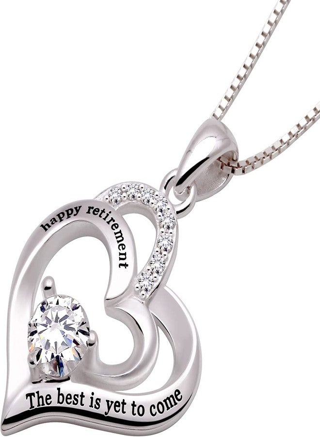 ALOV Jewelry Sterling Silver happy retirement the best is yet to come Love Heart Cubic Zirconia Pendant Necklace - Image 2