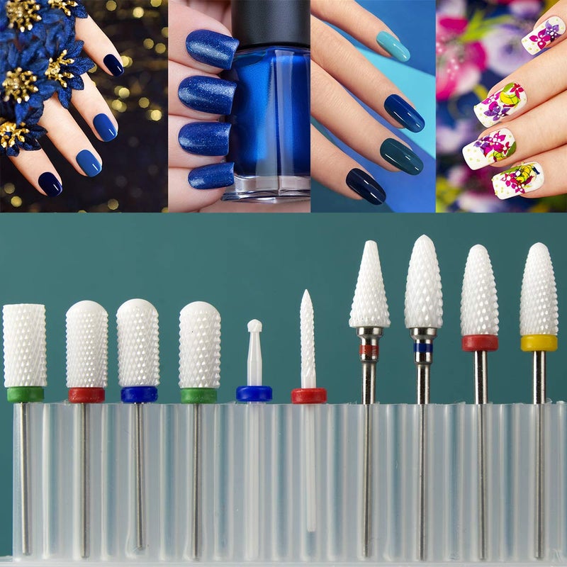 Feecy Nail Drill Bits Set Ceramic for Acrylic Nails Gel Polish Professional, 3/32 Inch Efile Nail Drill Bits Kit for Cuticle Safety Barrel Nail Art Tools with Holder, 10pcs (S10-C) - Image 2