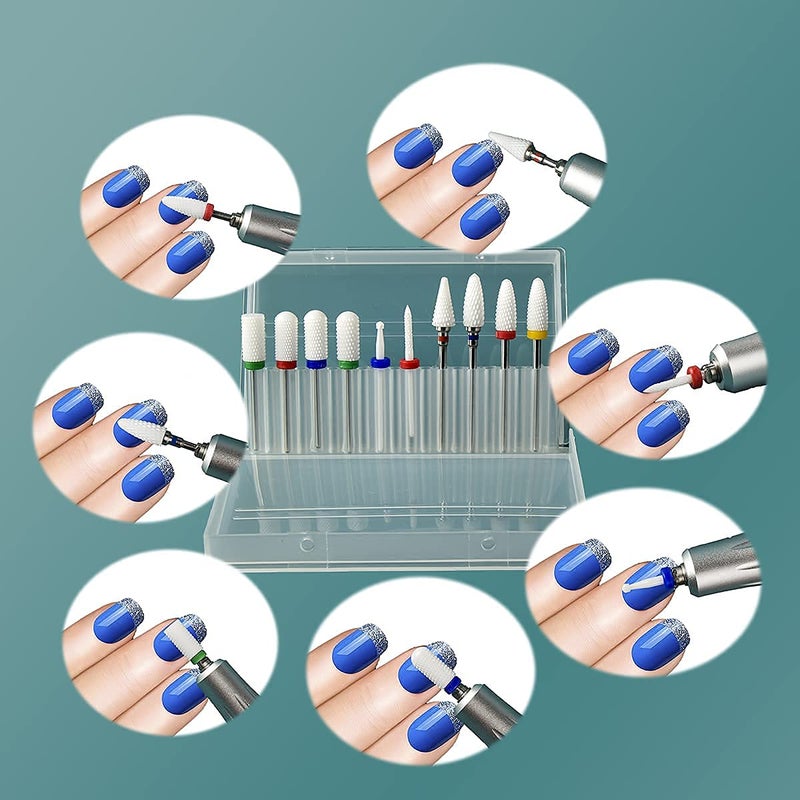 Feecy Nail Drill Bits Set Ceramic for Acrylic Nails Gel Polish Professional, 3/32 Inch Efile Nail Drill Bits Kit for Cuticle Safety Barrel Nail Art Tools with Holder, 10pcs (S10-C) - Image 3