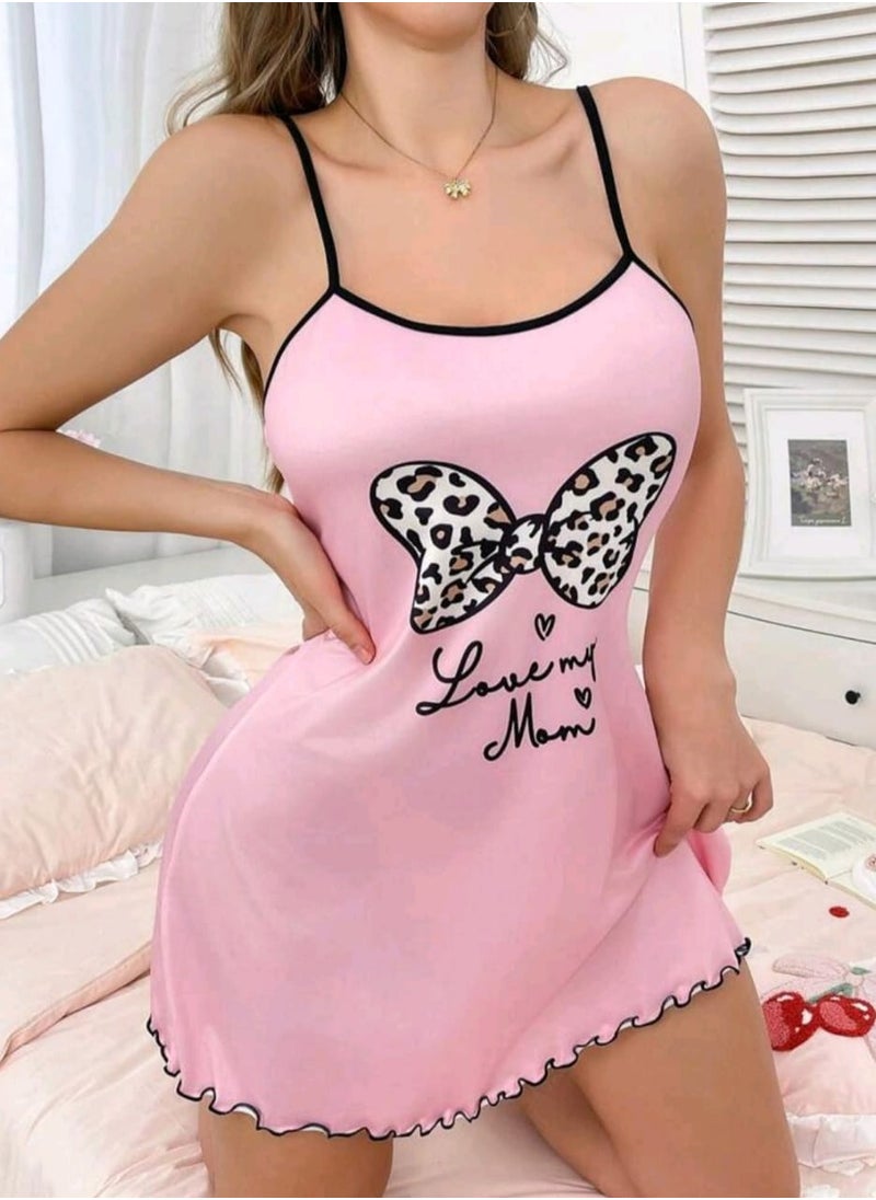 Shein Women's Leopard Print Bow Sleeveless Nightdress  - Image 1