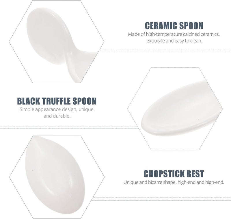 SMASOLO Ceramic Caviar Spoon Creative Saucer Spoon with Chopstick Holder Pure White Porcelain Tableware for Gourmet Serving and Home Dining - Image 3