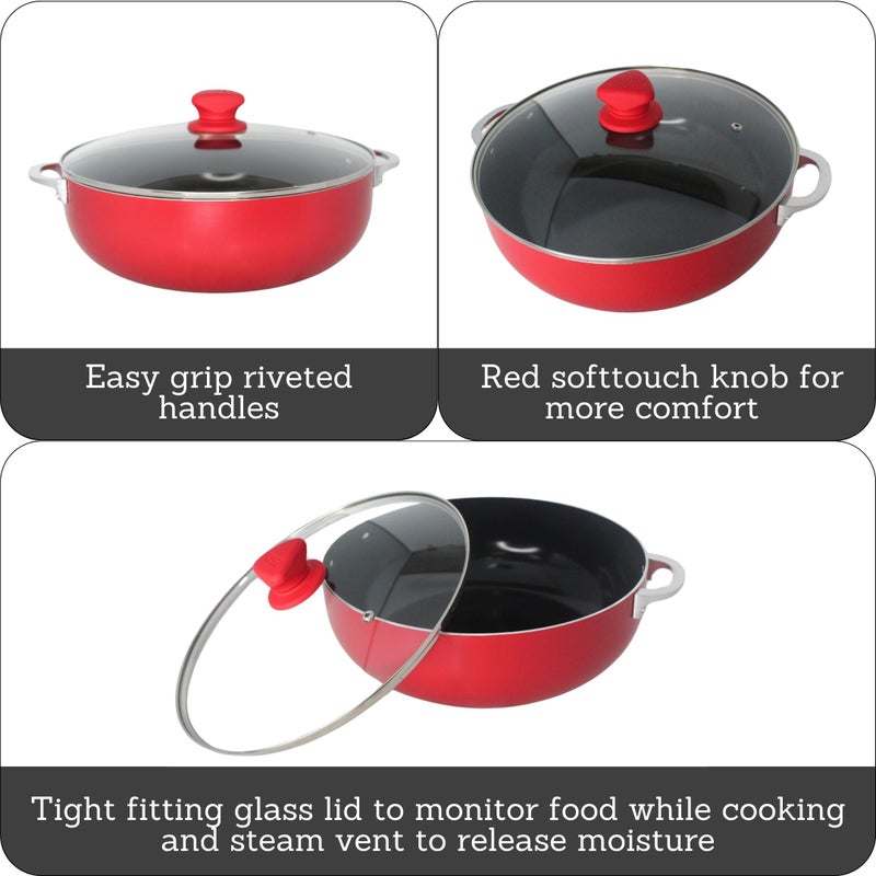 IMUSA 6.9 Qt Large Red Aluminum Dutch Oven Caldero with Black Ceramic Nonstick & Glass Lid â€“ Big Rice, Stew, Cooking Pot for Soups, Beans, Braising & Traditional Hispanic Recipes - Image 2