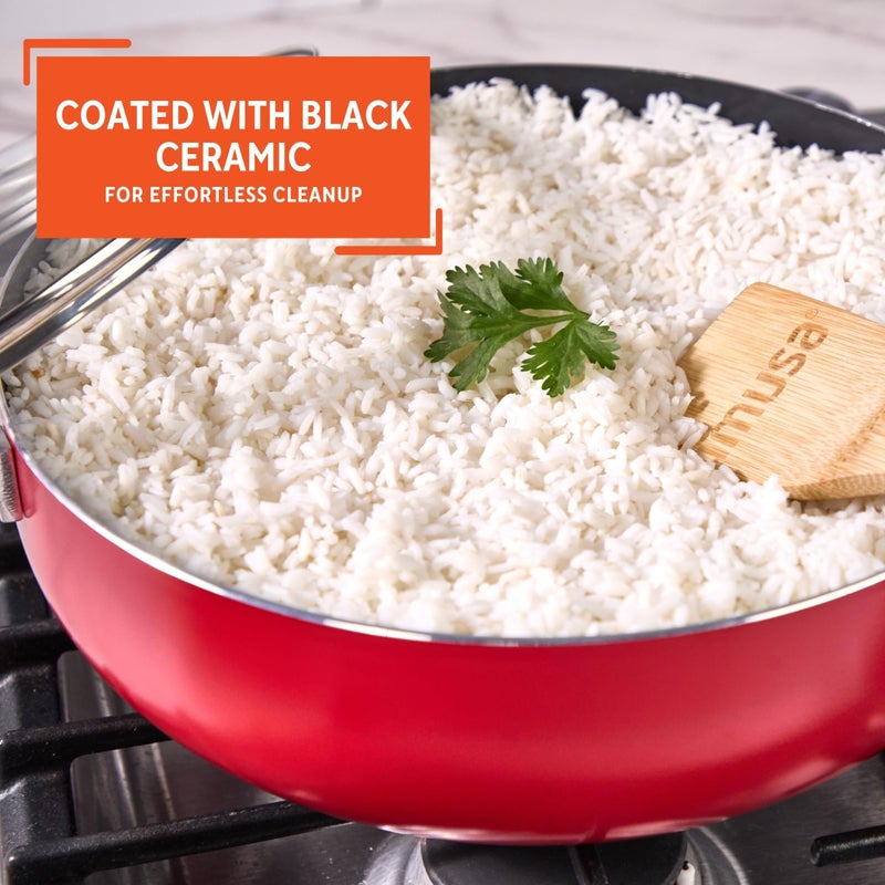 IMUSA 6.9 Qt Large Red Aluminum Dutch Oven Caldero with Black Ceramic Nonstick & Glass Lid â€“ Big Rice, Stew, Cooking Pot for Soups, Beans, Braising & Traditional Hispanic Recipes - Image 4