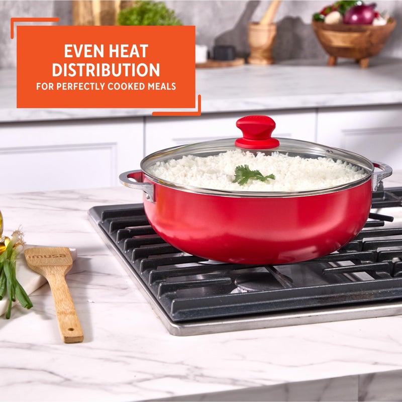 IMUSA 6.9 Qt Large Red Aluminum Dutch Oven Caldero with Black Ceramic Nonstick & Glass Lid â€“ Big Rice, Stew, Cooking Pot for Soups, Beans, Braising & Traditional Hispanic Recipes - Image 5