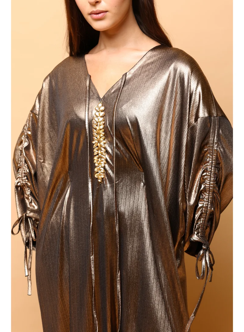 IKKXA Shimmer Fabric Brown Luxury Jalabiya