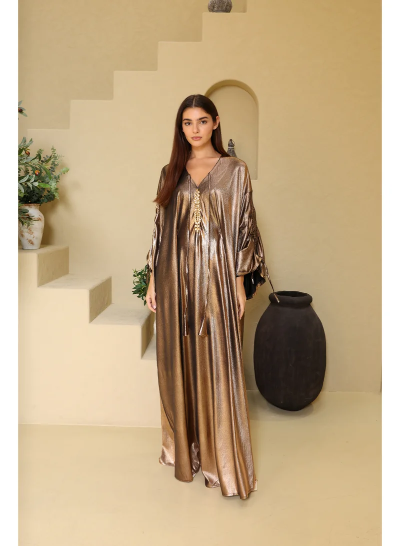 IKKXA Shimmer Fabric Brown Luxury Jalabiya