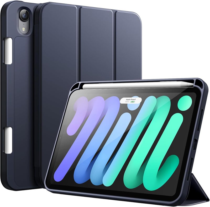 جي تيك جراب لجهاز آيباد ميني A17 برو، موديل 2024، الجيل السابع / ميني 6 موديل 2021، الجيل السادس، جراب رفيع للجهاز اللوحي مع ظهر ناعم من مادة TPU، خاصية الإيقاظ/السكون التلقائي، أزرق داكن - Image 1