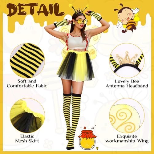 Toulite Bee Costume Set for Women Bee Costume Accessories Hairbands Wins for Birthday Themed Halloween Cosplay - Image 3