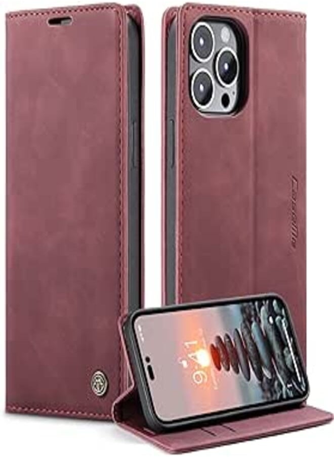 REEM Reem CaseMe iPhone 14 Pro MAX, Premium Vintage Leather Flip Case [TPU Protection] [Protective Function] [Card Slots] [Magnetic Closure] Leather Flip Case for Original iPhone 14 Pro MAX 
