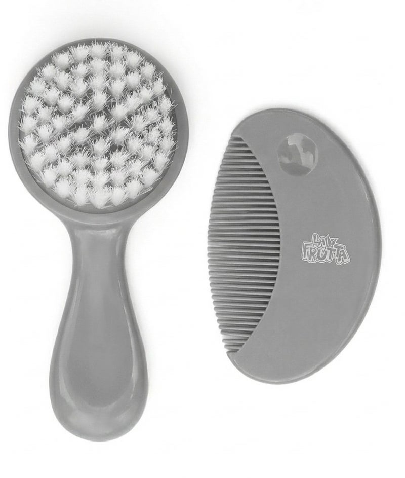 La Frutta Extra Soft Prime Comb & Brush Set, Suitable For Newborn – Grey - Image 2
