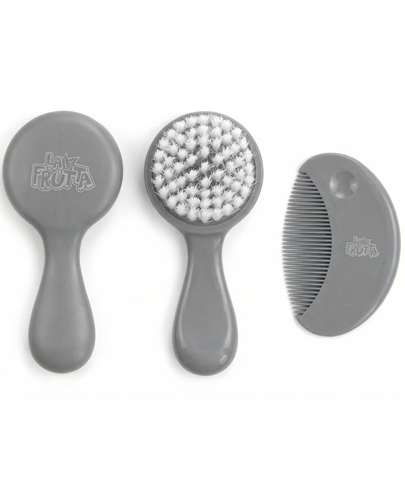 La Frutta Extra Soft Prime Comb & Brush Set, Suitable For Newborn – Grey - Image 3