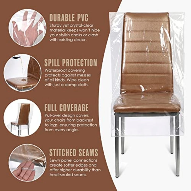 Plastic Chair Covers for Dining Chairs, Plastic Seat Covers, Dining Room Seat Protectors, Waterproof Protector, for Kitchen, Cats, Clear Vinyl, Transparent, Universal Fit, 24x22 Inch, 6 PK - Image 3