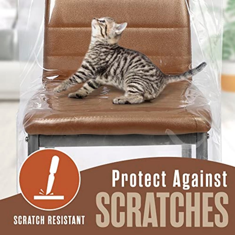 Plastic Chair Covers for Dining Chairs, Plastic Seat Covers, Dining Room Seat Protectors, Waterproof Protector, for Kitchen, Cats, Clear Vinyl, Transparent, Universal Fit, 24x22 Inch, 6 PK - Image 5