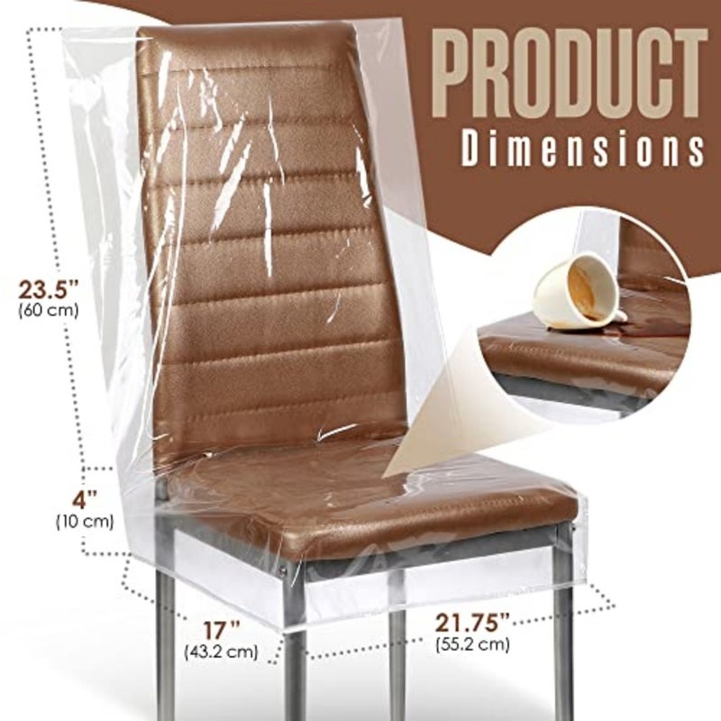 Plastic Chair Covers for Dining Chairs, Plastic Seat Covers, Dining Room Seat Protectors, Waterproof Protector, for Kitchen, Cats, Clear Vinyl, Transparent, Universal Fit, 24x22 Inch, 6 PK - Image 2