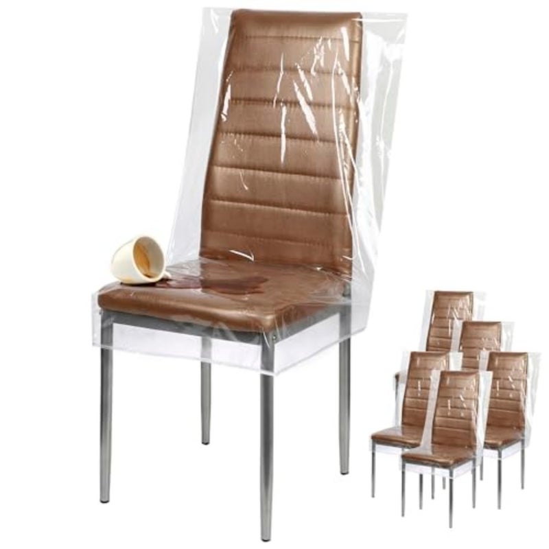 Plastic Chair Covers for Dining Chairs, Plastic Seat Covers, Dining Room Seat Protectors, Waterproof Protector, for Kitchen, Cats, Clear Vinyl, Transparent, Universal Fit, 24x22 Inch, 6 PK - Image 1