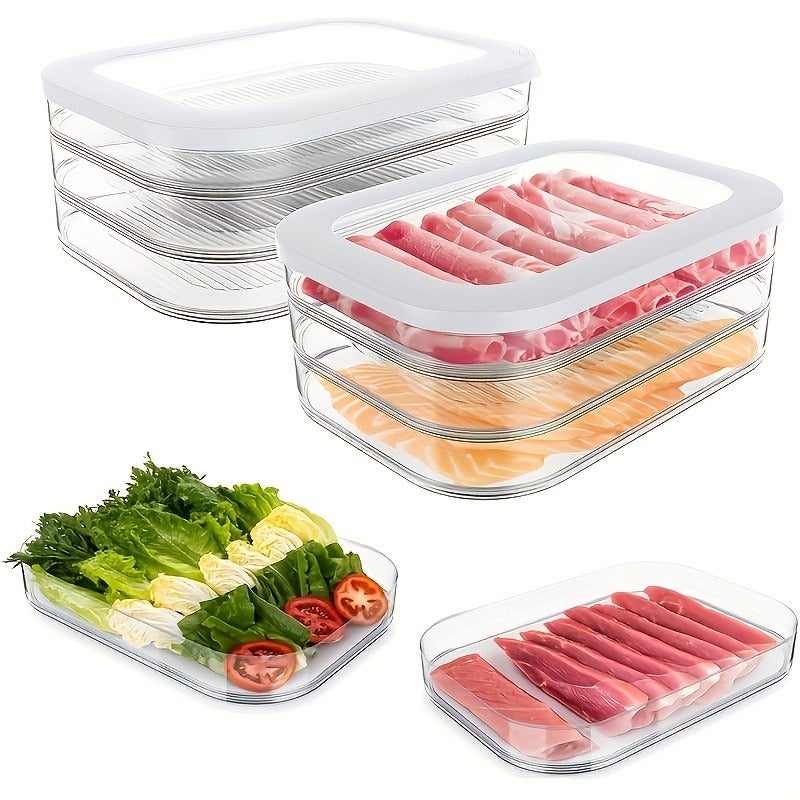 Stackable Food Storage Containers, Refrigerator Storage Boxes, Meat Fresh-Keeping Boxes, Cooked Food Organizers, Stackable Leak-Proof Sealed Design, Reusable for Fridge And Freezer, Suitable for Cheese, Beef Rolls, Shrimp, Etc., Practical - Image 3