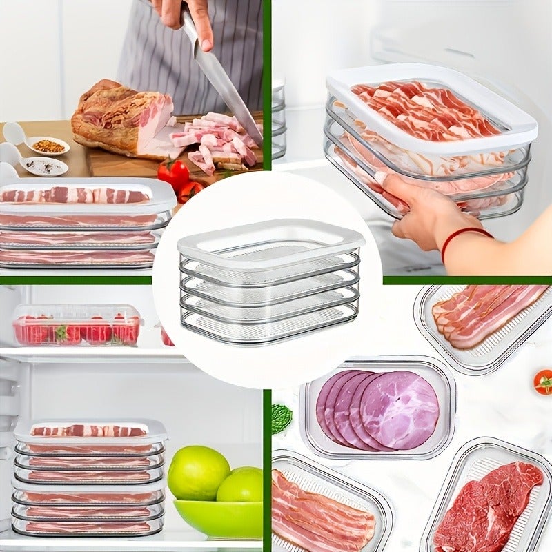 Stackable Food Storage Containers, Refrigerator Storage Boxes, Meat Fresh-Keeping Boxes, Cooked Food Organizers, Stackable Leak-Proof Sealed Design, Reusable for Fridge And Freezer, Suitable for Cheese, Beef Rolls, Shrimp, Etc., Practical - Image 4