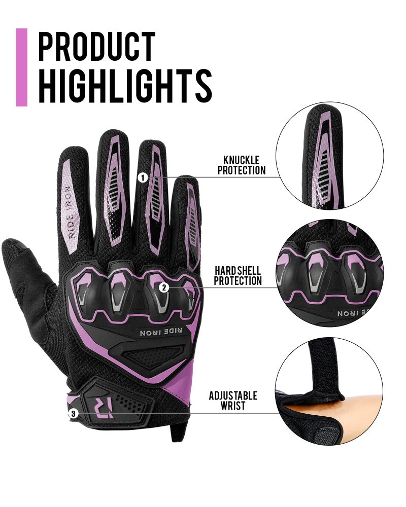 RIDEIRON Motorcycle Gloves for Men & Women, Summer Touchscreen Riding Gloves with Palm Sliders, Protective Gear for Road Racing, Dirt Bike, BMX, ATV Pink-L - Image 3