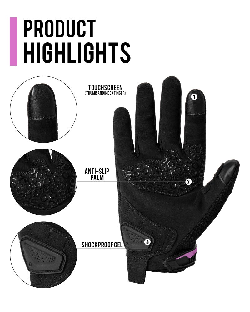 RIDEIRON Motorcycle Gloves for Men & Women, Summer Touchscreen Riding Gloves with Palm Sliders, Protective Gear for Road Racing, Dirt Bike, BMX, ATV Pink-L - Image 2