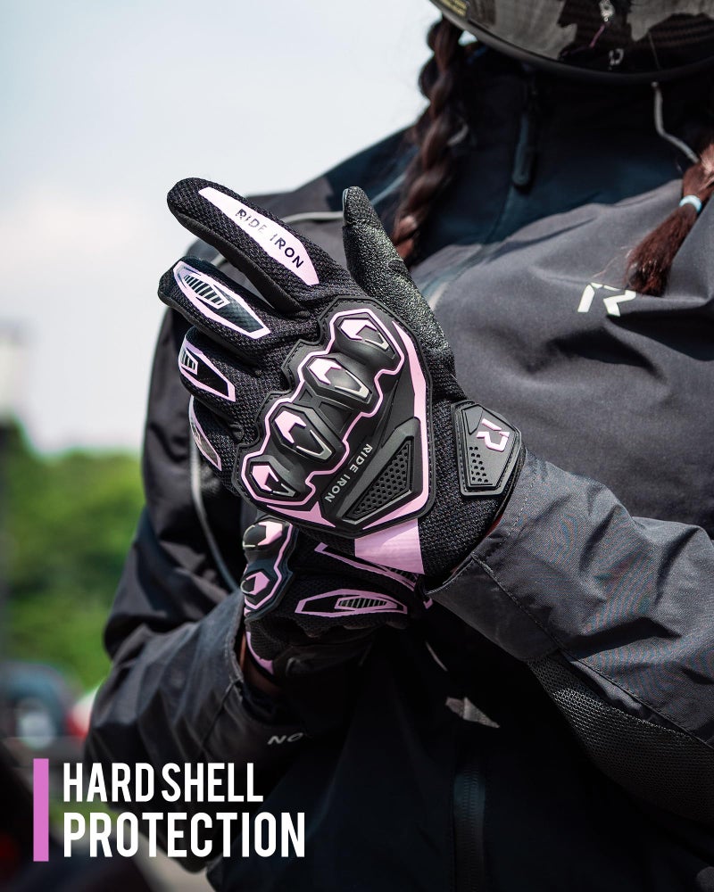 RIDEIRON Motorcycle Gloves for Men & Women, Summer Touchscreen Riding Gloves with Palm Sliders, Protective Gear for Road Racing, Dirt Bike, BMX, ATV Pink-L - Image 4