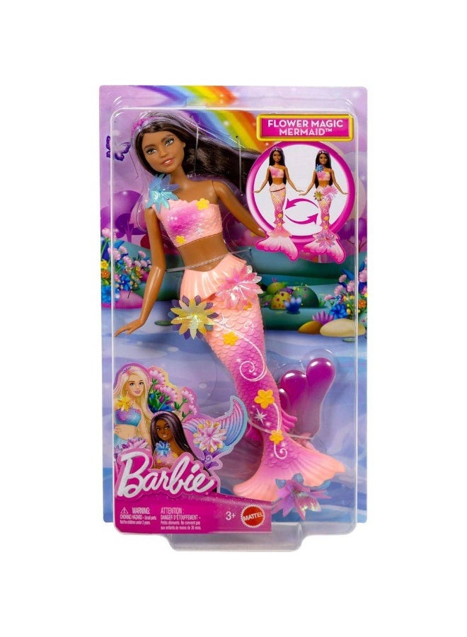 Barbie Flower Magic Mermaid Brunette Doll (37 cm, Pink) - Image 1