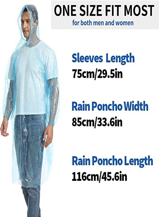 Excefore Disposable Rain Ponchos for Adult 5Pcs Clear Rain Coat Jacket with Drawstring Hood and Elastic Sleeve for Women Men for Travel Outdoor Amusement Park Hiking Emergency Disposable Poncho (Blue) - Image 2