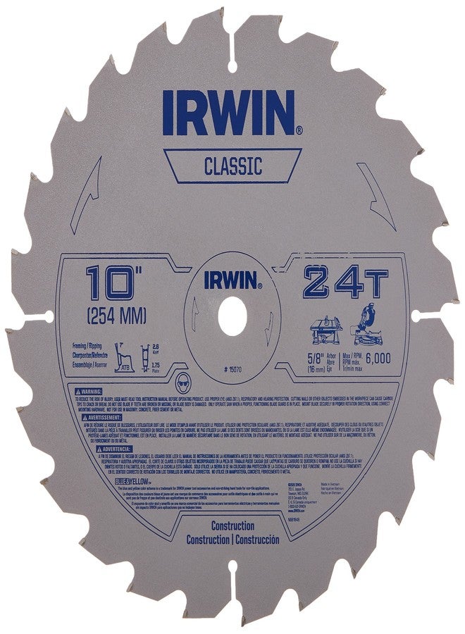 IRWIN 10-Inch Miter Saw Blade, Classic Series, Carbide Table (15070) - Image 1