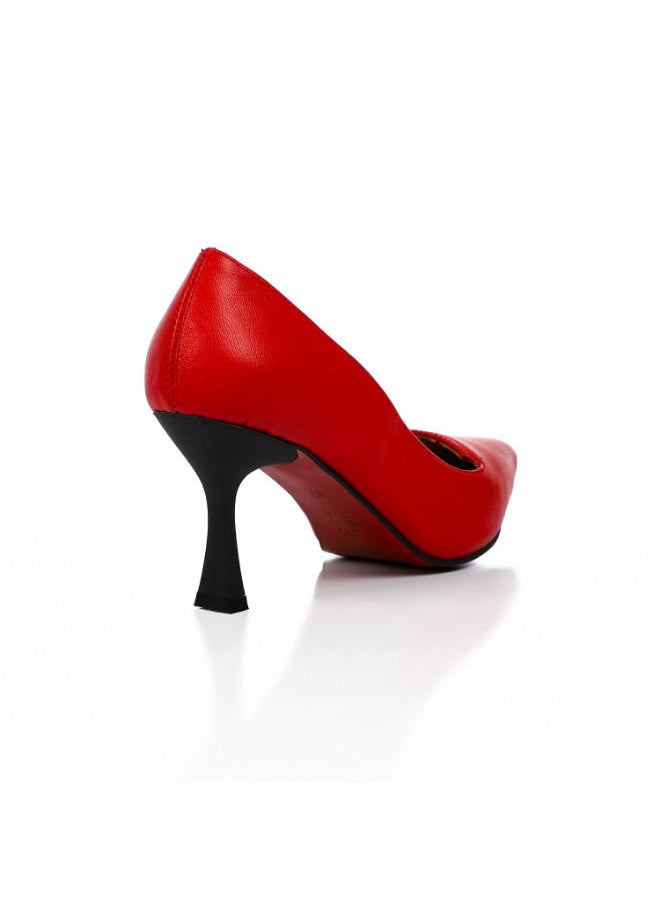 Mr.joe Genuine Leather Pointed Slip On Mid Heel Pumps Red  - Image 3
