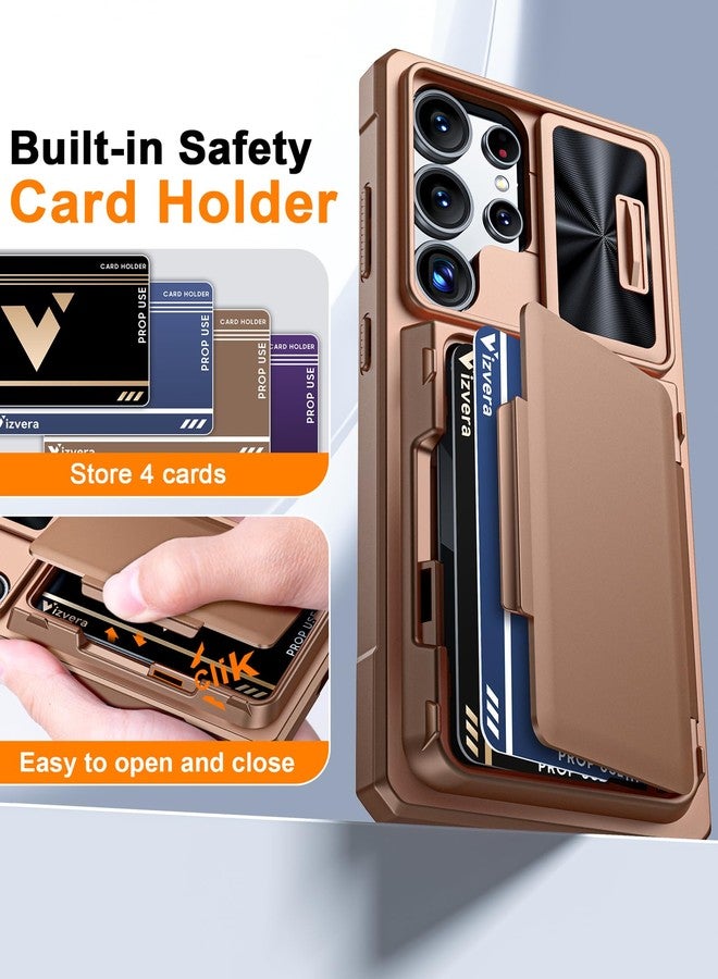 جراب Vizvera لهاتف سامسونج جالاكسي S25 ألترا، جراب محفظة بتقنية RFID [حامل بطاقات][غطاء كاميرا][حافة مرتفعة]، جراب حماية سيليكوني متين مقاوم للصدمات لكامل الجسم لهاتف جالاكسي S25 ألترا 6.9 بوصة 2025 (ذهبي صحراوي) - Image 3