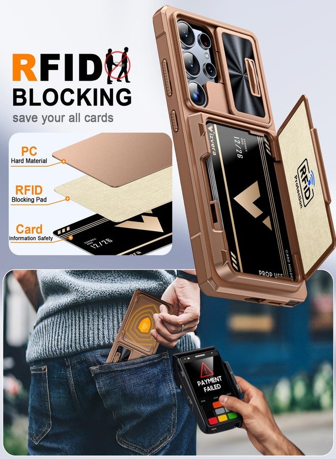 جراب Vizvera لهاتف سامسونج جالاكسي S25 ألترا، جراب محفظة بتقنية RFID [حامل بطاقات][غطاء كاميرا][حافة مرتفعة]، جراب حماية سيليكوني متين مقاوم للصدمات لكامل الجسم لهاتف جالاكسي S25 ألترا 6.9 بوصة 2025 (ذهبي صحراوي) - Image 4
