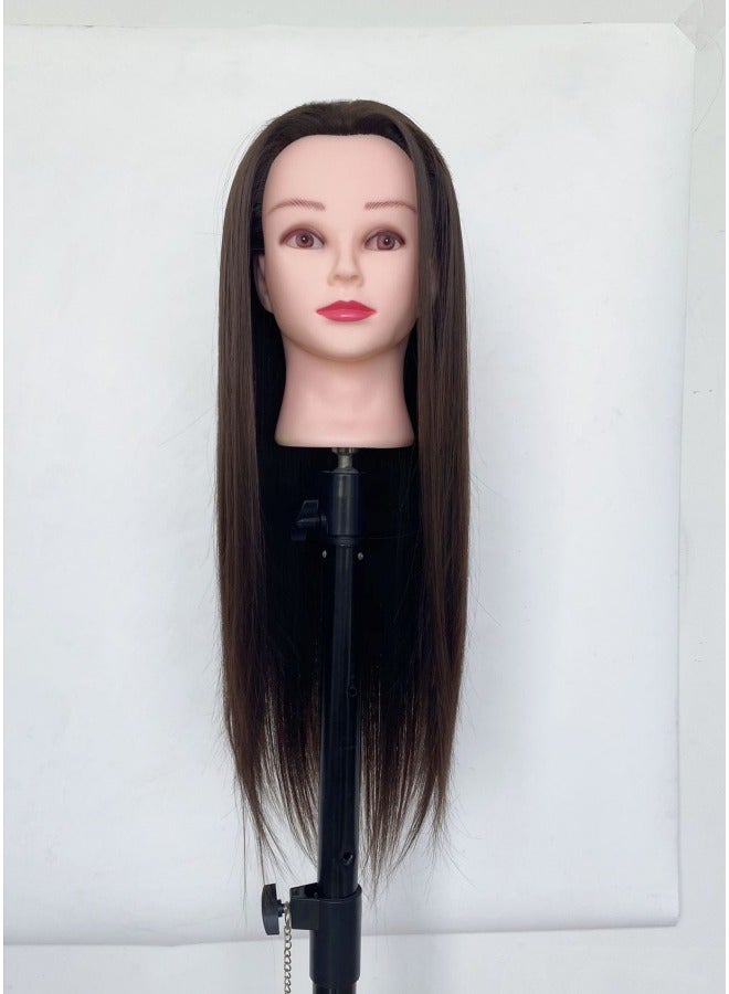 رأس العارضة ألياف اصطناعية تصفيف الشعر الطويل رأس التدريب دمية جمال رأس التدريب مع حامل مشبك - Image 1
