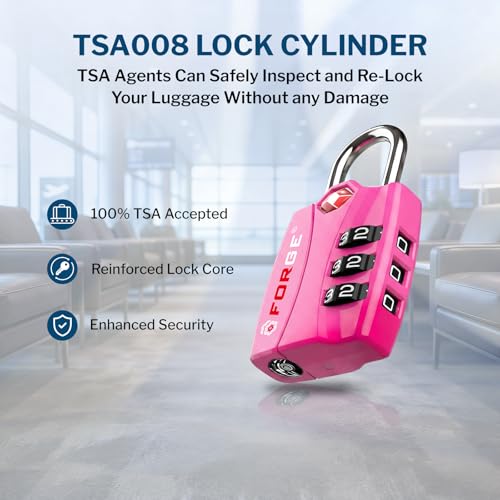 Forge Open Alert TSA Approved Luggage Locks - 3 Digit Combination, Easy Read Dials, Zinc Alloy Body - Ideal Travel Lock for Luggage, Suitcases, Bags & Toolboxes (4 Color Locks #2) - Image 4