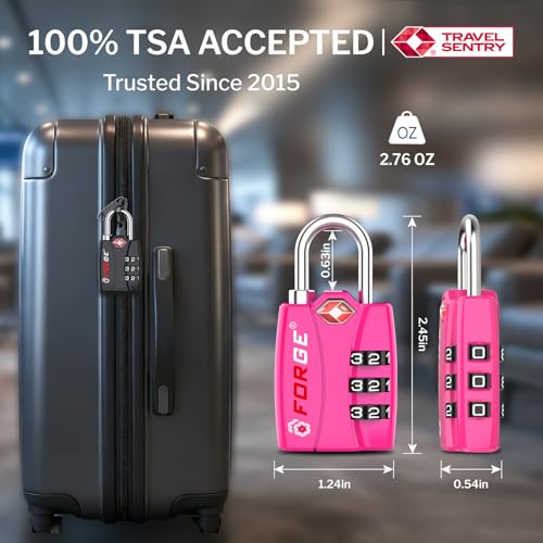 Forge Open Alert TSA Approved Luggage Locks - 3 Digit Combination, Easy Read Dials, Zinc Alloy Body - Ideal Travel Lock for Luggage, Suitcases, Bags & Toolboxes (4 Color Locks #2) - Image 5