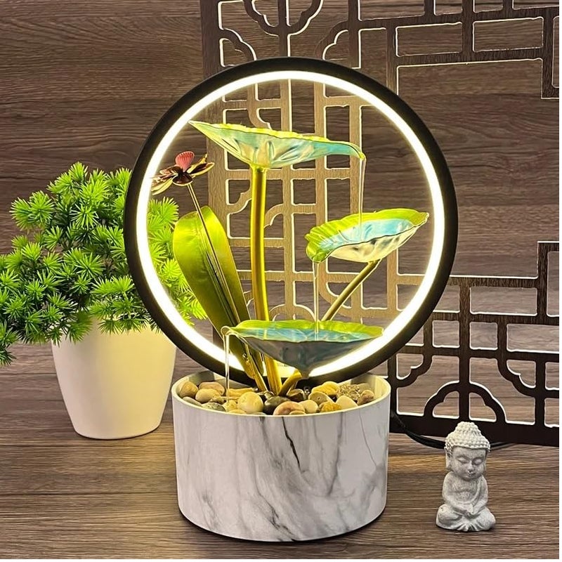 Home Elements HOME ELEMENTS metal Water Fountains with Ring Light for HOME Decor Tabletop Indoor Desktop Showpiece Fountain for Living Room Bedroom Office Housewarming Gift Meditation Zen Water Fountain FT_015  - Image 1