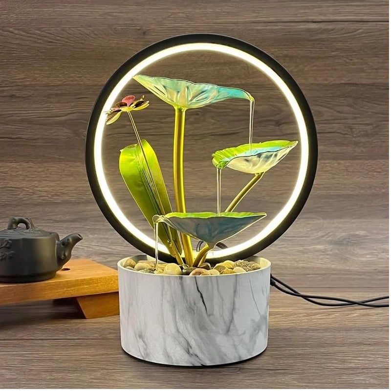 Home Elements HOME ELEMENTS metal Water Fountains with Ring Light for HOME Decor Tabletop Indoor Desktop Showpiece Fountain for Living Room Bedroom Office Housewarming Gift Meditation Zen Water Fountain FT_015  - Image 2