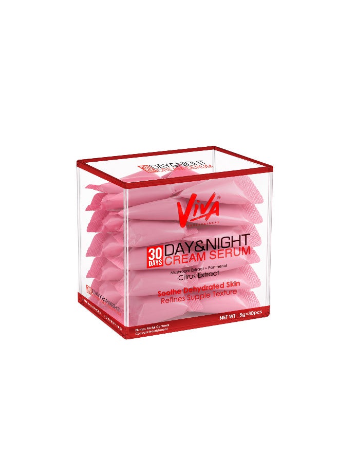 VIVA Professional 30 Days Day & Night Cream Serum | Citrus Extract, Mushroom Extract & Panthenol | Hydrating Face Serum Sachets | AM & PM Formula | 5 g x 30 | Single-Use Packs - Image 1