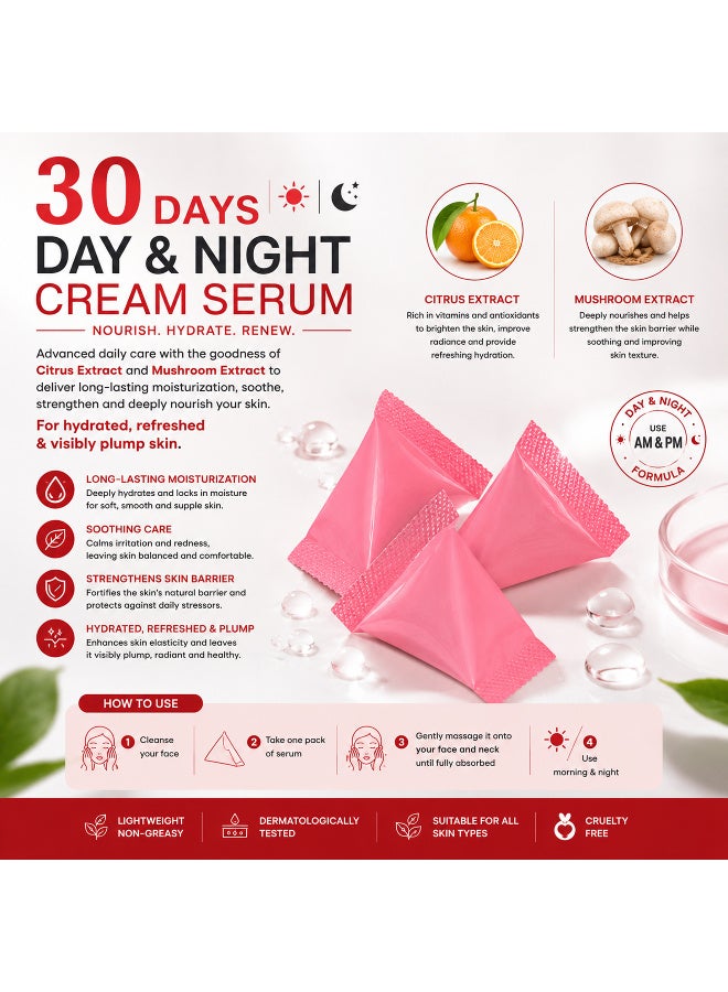 VIVA Professional 30 Days Day & Night Cream Serum | Citrus Extract, Mushroom Extract & Panthenol | Hydrating Face Serum Sachets | AM & PM Formula | 5 g x 30 | Single-Use Packs - Image 2