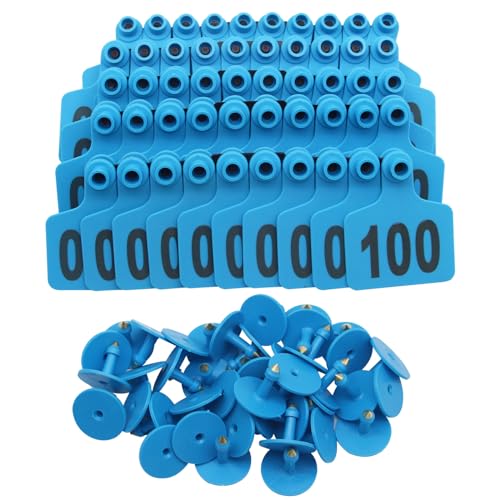 Abustle pig Cattle Ear Tags, Large Plastic Livestock Ear Tags for Sheep Cattle Calf Hog with Number 001-100/101-200/201-300, Animal Identification Ear Tag (Blue, 001-100) - Image 1
