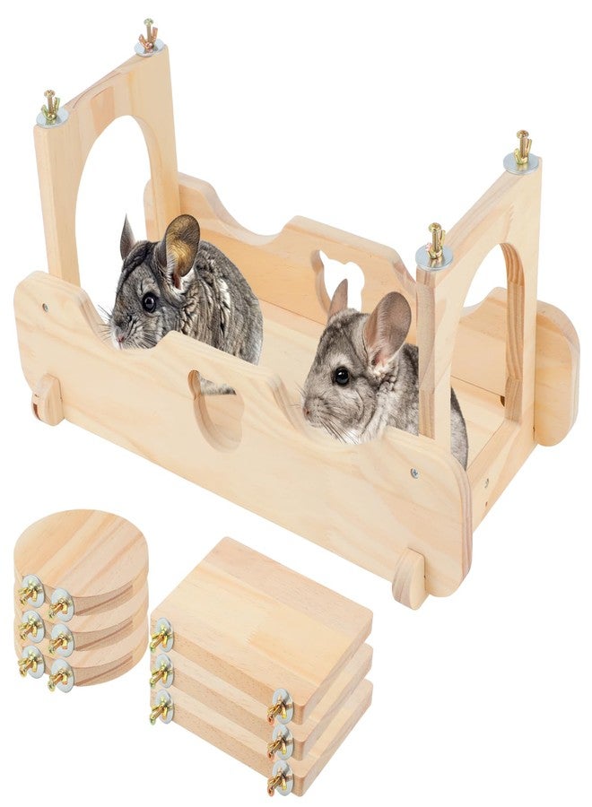 BWOGUE Chinchilla Suspension Bridge, Hanging Large Small Animal Wooden Bridge and Platform, Chinchilla Ledges and Platforms Set for Sugar Gliders, Squirrels, Chinchillas Habitat Toy - Image 1