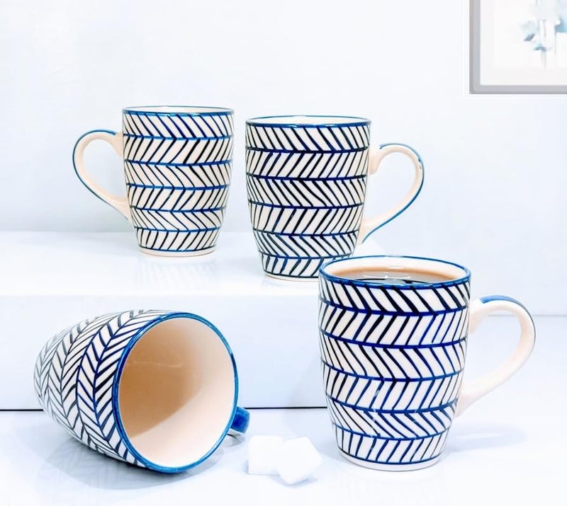 KITTENS Blue Arrow Coffee Mug 275ml Tea and Coffee Mugs Set of 4 Microwave Dishwasher Safe Hand Painted Aesthetic Tea Cup Ideal for Home Office - Image 1
